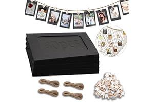 Ziamzra 40 Stück Schwarz Fotogirlande 10x15 cm Fotos Aufhängen DIY Kraftpapier Bilderrahmen 40 Stück Kleine Klammern für Fotos Aufhängen 4 Stück Fotoleine für Hochzeit Geburtstag Party Wand Deko