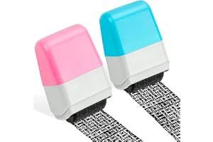 BLUESEABUY 2 szt. ochrona danych pieczątki w rolce z tekstem czerniącym, ochrona przed kradzieżą moro, pieczątka do prywatności, prywatność, dane osobiste, ochrona tożsamości, niebieski, różowy