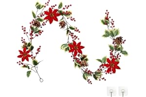 SOMYTING 1 Pièces Baie Noël Houx Guirlande, Noël Guirlandes Baies Houx Rouge Guirlande Deco avec Feuilles de Houx Rouge Guirlande Deco pour Cheminée Escalier Table à Dinner Noël Artisanat Décor