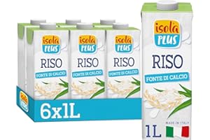 Isola Plus - Bevanda Vegetale di Riso 6x1L, Fonte di Calcio, Senza Zuccheri Aggiunti, Senza Glutine, Senza Lattosio, a Basso Contenuto di Grassi e Sale, Vegan