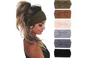 Mscat 6 Packs Women's Headbands Twisted Elastic Wide Headbands for Yoga Workout Non-Slip Sweat Soft Headbands Solid Color Hair Headbands