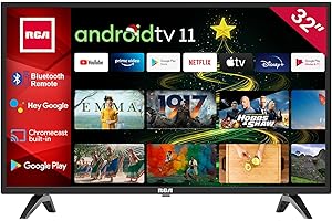 RCA RS32H2 Android Smart TV 32 Zoll (80 cm) mit Google Assistant, Chromecast, Netflix, Prime Video, Google Play, YouTube, Disney+, WiFi, BT-Fernbedienung mit Mikrofon, Triple Tuner