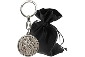 Lunexus Christopherus Porte-clés Ø 3,5 cm - Saint Christophe ange gardien pour voiture et moto - Béni - patron conducteur - Porte-bonheur - Porte-clés pèlerin, argenté, 9,5 cm