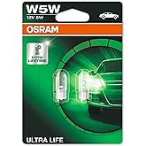 OSRAM T10 W5W UltraLife Plaka Park İ&ccedil;mekan Ampul&uuml;, 12V 2'li Paket, Universal uzun &ouml;m&uuml;rl&uuml; Orijinal Sarı Renk