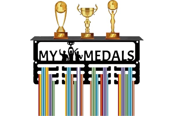 CREATCABIN Mina medaljer hängare display med troféhylla medaljhållare hängare sport medalj väggmontering stativ svart metall