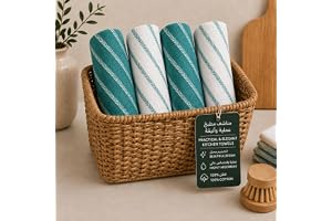 CLOUDSCAPE LINEN 4Pcs Kitchen Towels Set,100% Cotton,-71x46cm,Peacock Blue | Herringbone Pattern - 71x46 cm - Highly Absorbent and Quick Dry Dish Cloths for Kitchen, Perfect Hand Towels
