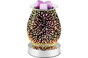 DICIMI 3D Electric Wax Melt Warmer with Firework Effect, Touch Control & Spare T25 Bulb, Aroma Lamp Oil Burner for Wax Melts/Essential Oils, Flame-Free UK Home Fragrance Gift