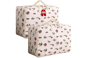 SEPSCO Grand Sac de Rangement 2Pièces, Housse Rangement Couette Vetement Sac Demenagement Sous Lit Penderies Organiseur Pliable épais avec Poignées pour Drap Vêtements Linge Literie Jouet (105L)