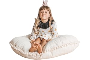 MINICAMP Large Floor Cushions for Kids - Ultra-Fluffy Bean Bag with Filling Included & Washable Cover - Floor Lounger Reading Pillow for Toddlers & Teens - 100% Certified Cotton - 40” Wide!