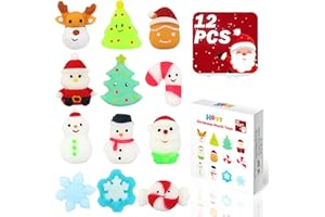HOUT 12 PCS Christmas Mochi Squishy Toys - Animal Mini Squishy Kawaii Fidget Party Toy Pack for Kids and Adults - Soft Squeezable Relieve Stress Squishy Party Bag Fillers for Girls & Boys