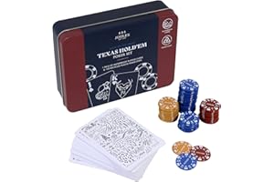 Joules Texas Hold'em Set de Poker de Voyage dans Une boîte Souvenir Comprenant 52 Cartes à Jouer étanches et 120 jetons de Poker en Plastique recyclé