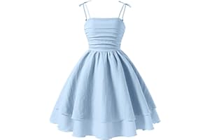 FEOYA Girls Spaghetti Strap Smocked Dress Layered Beach Sundress A-Line Midi Dresses 8-13 Years