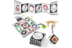 Aolso Zabawka Montessori tkanina dla niemowląt 0-12 miesięcy czarno-biała karta prezent dla dziecka z narodzinami dziewczynka chłopiec zabawka sensoryczna grzechotka dla niemowląt 3 szt. czarno-biały