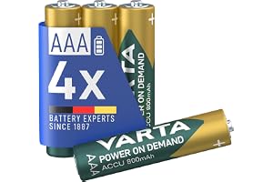 VARTA Batterien AAA, wiederaufladbar, 4 Stück, Power on Demand Recharge Accu, Akku, 800 mAh Ni-MH, ohne Memory Effekt, v