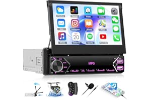 OiLiehu Single Din Touchscreen Car Stereo, 7'' Flip Out 1 Din Car Screen with Bluetooth, Mirror Link, FM Radio, EQ, Steering Wheel Control, AUX-IN, USB/Type-C, Backup Camera, Microphone