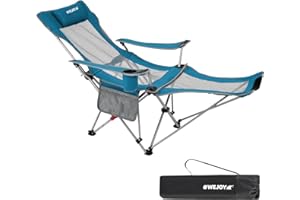 #WEJOY Sedia da Campeggio Pieghevole Reclinabile, Sedia Sdraio da Spiaggia Portatile, Schienale Regolabile a 3 Livelli, Poggiapiedi Staccabile, Sedia Pieghevole per Esterno Giardino Pesca, Cyan