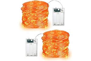 PhilzOps Pomarańczowe łańcuchy świetlne na Halloween, 2 sztuki, 6 m, 60 diod LED, dekoracja jesienna, łańcuchy świetlne, bateria, mikrosrebrny drut, jesienny świetlik, światła do wewnątrz, na Święto