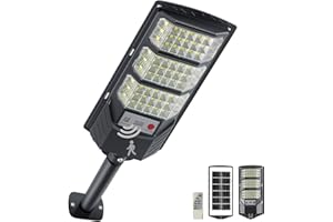 YACAISI Solar Street Lights Outdoor, 8500K Solar Outside Light, LED Dusk to Dawn Flood Waterproof Lighting with Motion Sensor and Remote Control Security Lights for Parking Yard Path