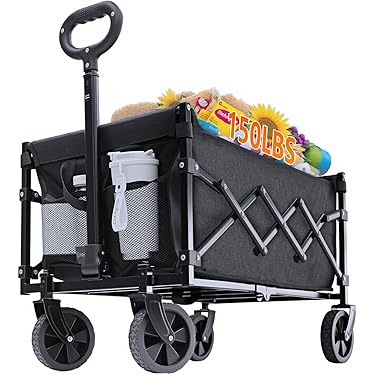 Junterone 1 x Opvouwbare Opvouwbare Trolley met Duwgreep, Zwarte Metalen Trolley Wagon Trolley en Uitbreidbare Trolley Handvat Accessoires