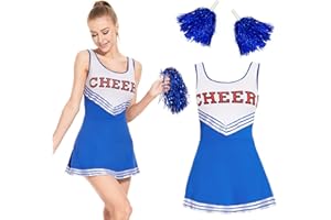 FORMIZON Uniforme de pom-pom Girl, Déguisement Pompom Girl, Costume Cheerleader sans Manche pour Adulte avec Pompoms, Cosplay High École Pom-Pom Girl Uniforme Halloween Carnaval Mascarade