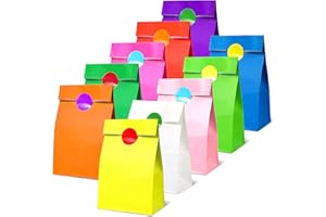 CHEPULA Papiertüten, 20 Stück Bunt Geschenktüten Kindergeburtstag mit 24 Aufkleber, Mitgebsel Tüten Kinder Papier Klein Gift Bag für Party, Geschenk, Geburtstag, Feiern