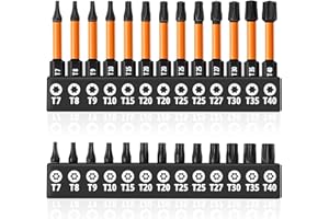 JOKISA Juego de 26 Puntas Torx de Acero S2 - Vástagos Hexagonales de 1/4" - 13 Brocas de 50 mm Sin Agujeros y 13 Puntas de 25 mm Con Agujeros