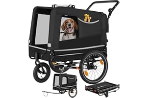 tectake® Carrello per Cani WoofRider, Multifunzionale con Bandierina di Segnalazione, Trasportino da Bicicletta, Jogger per Cani con Struttura Richiudibile, Inserti Mesh Traspiranti - Nero