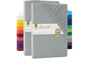 ‎LAVEA 2er Set Spannbettlaken - Serie Maya Doppelpack Spannbetttuch für Matratzen bis 20cm - 90x200cm | 100x200cm, Silber, 100% Baumwolle, hochwertige Verarbeitung, mit Gummizug