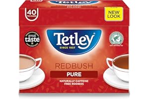 Tetley Redbush Tea Bags - Naturally Caffeine-Free Rooibos - Smooth, Aromatic & Soothing - Rainforest Alliance Certified - Sustainably Sourced for a Relaxing Brew - 40 Teabags (1 Pack)