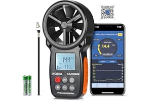 LYCEBELL Anémomètre Numérique, APP Connect avec Bluetooth Sans fil pour Mesurer la Vitesse du Vent, la Température et Refroidissement éolien, avec Rétroéclairage pour Drone Voile HVAC CFM
