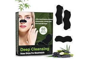Robofun Mitesserentferner Stripes 80 Stück, Natürliche Bambuskohle Mitesser Strips, Nose Strips Blackhead, Zum Entfernen von Mitessern und Zum Freimachen verstopfter Poren für Männer und Frauen