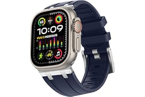 HITZEE Pasek kompatybilny z Apple Watch Ultra 49 mm, 45 mm, 44 mm, 42 mm, płynny silikonowy pasek z paskiem adaptera ze stali nierdzewnej, zaprojektowany do Apple Watch Ultra 2, Ultra, Series 9, 8, 7,