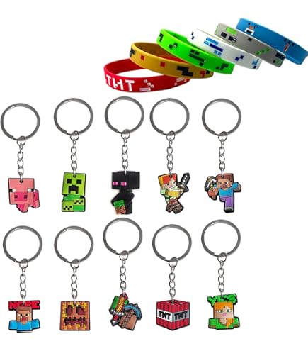 KEVRDRT Video Games Party Birthday Children Gifts, Miner Gifts Party Children, Video Games Birthday Gift, Keychains Stickers Bracelets Gift Bag, Video Games Miner Party Supplies
