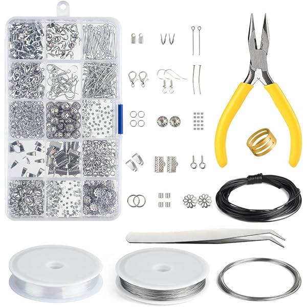 EuTengHao Jewelry Making Supplies Kit Jewelry Repair Tool Set with Jewelry Pliers Beading Wires Open Jump Ring Lobster Clasps Necklace Cord Ribbon