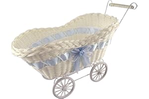 MEENA SUPPLIES Mini Pram Baby Baskets and Favours! Hamper Shower Stroller Vintage Craft[Blue,Large Pram]