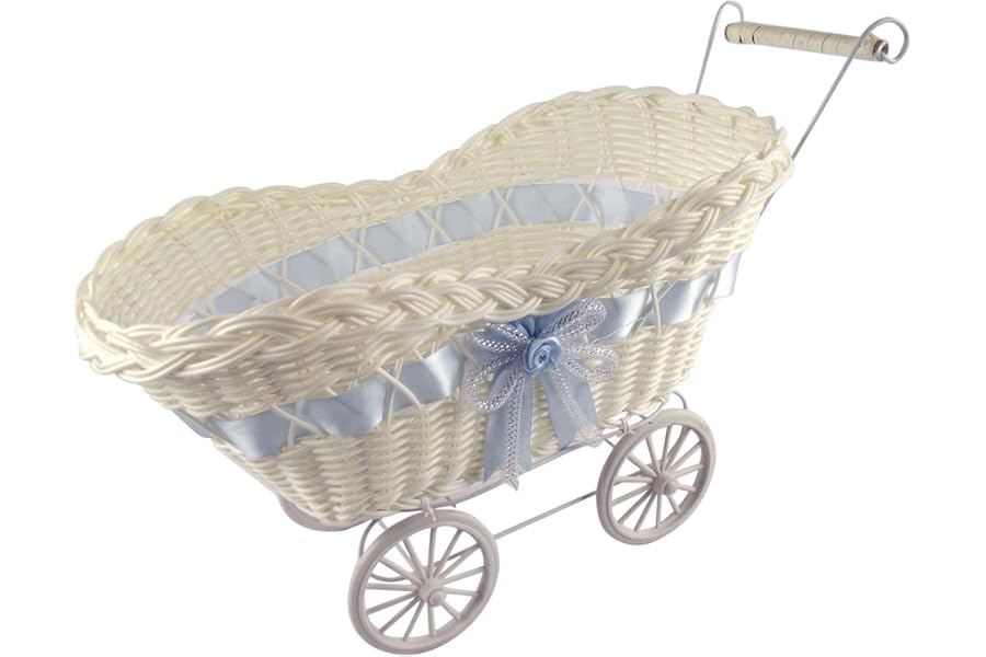 Mini Pram Baby Baskets and Favours! Hamper Shower Stroller Vintage Craft[Blue,Large Pram]