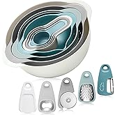 Esie Houzie Mixing Bowl Set of 13- Nesting Plastic Mixing Bowls for Baking Includes 1 Colander,1 Sieve,2 Mixing Bowls,4 Measu
