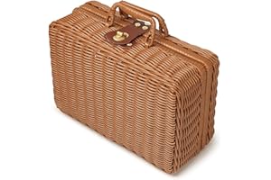 YIMINI Scatola Portaoggetti Vintage con Manico, Cestino da Picnic in Rattan Intrecciato, per Camping, Matrimoni, Fotografia e Decorazione, Regalo Romantico e Rustico (Marrone)