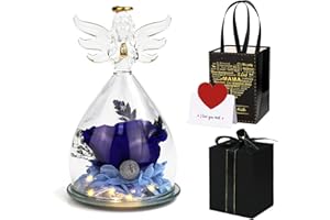 FHZYTG Infinity Rosen im Glas Engel, Premium Rose Engel Geschenk, Ewige Rose in Angel Glaskuppel mit LED Licht, Konservierte Blumen in Engelsfigur für Frauen Freundin Oma Mutter zu Valentinstag Geburtstag