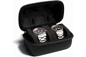 AUKURA 2 slot Hard Watch Travel Case, Watch Roll Case Storage and Organizer for Men and Women, with anti-move watch pillow (Black fabric 2 slot)