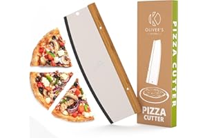 Oliver's Kitchen Coupe Pizza Professionnel pour Trancher des Pizzas de 30 à 40 cm en toute Simplicité - Manche en Bambou Naturel avec prise en Main Confortable - Grande Roulette Super Aiguisée