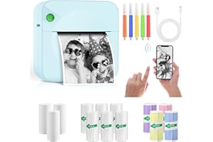 Ambesty Mini drukarka, mobilna drukarka fotograficzna, przenośna mini drukarka fotograficzna, bezprzewodowa drukarka fotograficzna, z 13 rolkami papieru do drukarki i 5 kredek, smartfon, drukarka