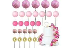 ASTARON 50 Pcs Ball Cake Topper Sticks Mini Balloons for Cake Decorating Supplies Foam Balls Cake Decorations for Baby Shower Cake Birthday Cake Toppers Decorations (Pink Series)