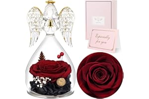 Sunia Rosa Eterna Regalos Originales para Mujer, Flores Preservadas Regalo Madre, Flore Eterna con Figura Ángel Regalo Cumpleaños Mujer, Regalo Mama Abuela, Regalo Navidad San Valentin Dia de la Madre