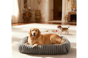 Pawk Hundebett große Hunde, Hundebett Waschbar abnehmbar mit Erhöhte Ränder, rutschfeste Hundekorb mit bequemem Kaninchenwolle-Bezug, 91 x 69 x 20 cm