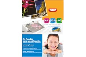 Fundas de Plastificar DHP - Formato A4, 125 micras, Brillo, Caja 100 unidades.