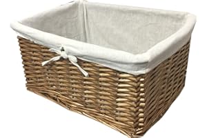 TOPFURNISHING Willow Wicker Wider Big Deep Nursery Organiser Storage Xmas Hamper Basket Lined[Oak,Large 41x32x21cm]