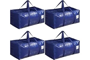 Dntorx 4 Stück 90L Aufbewahrungstasche, Heavy-Duty Umzugstaschen Umzugskartons Große mit Reißverschluss Griff Faltbar Aufbewahrungsbox für Umzug Camping Bettwäsche Kleidung Aufbewahrung (Blau)