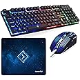 Combrite Raptor Gaming Keyboard And Mouse Set With Large Mouse Pad, Rainbow LED, USB Wired Desktop Combo, UK Layout, For PC, Laptop, PS4, Xbox One, Black