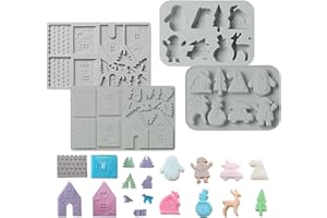 Fyfjur Molde Chocolate, 2 Piezas Navideño Moldes Bombones Silicona, Casa Navideña, árbol de Navidad, Moldes Navideños para Tartas, Gelatina, Chocolate, Cubitos de Hielo